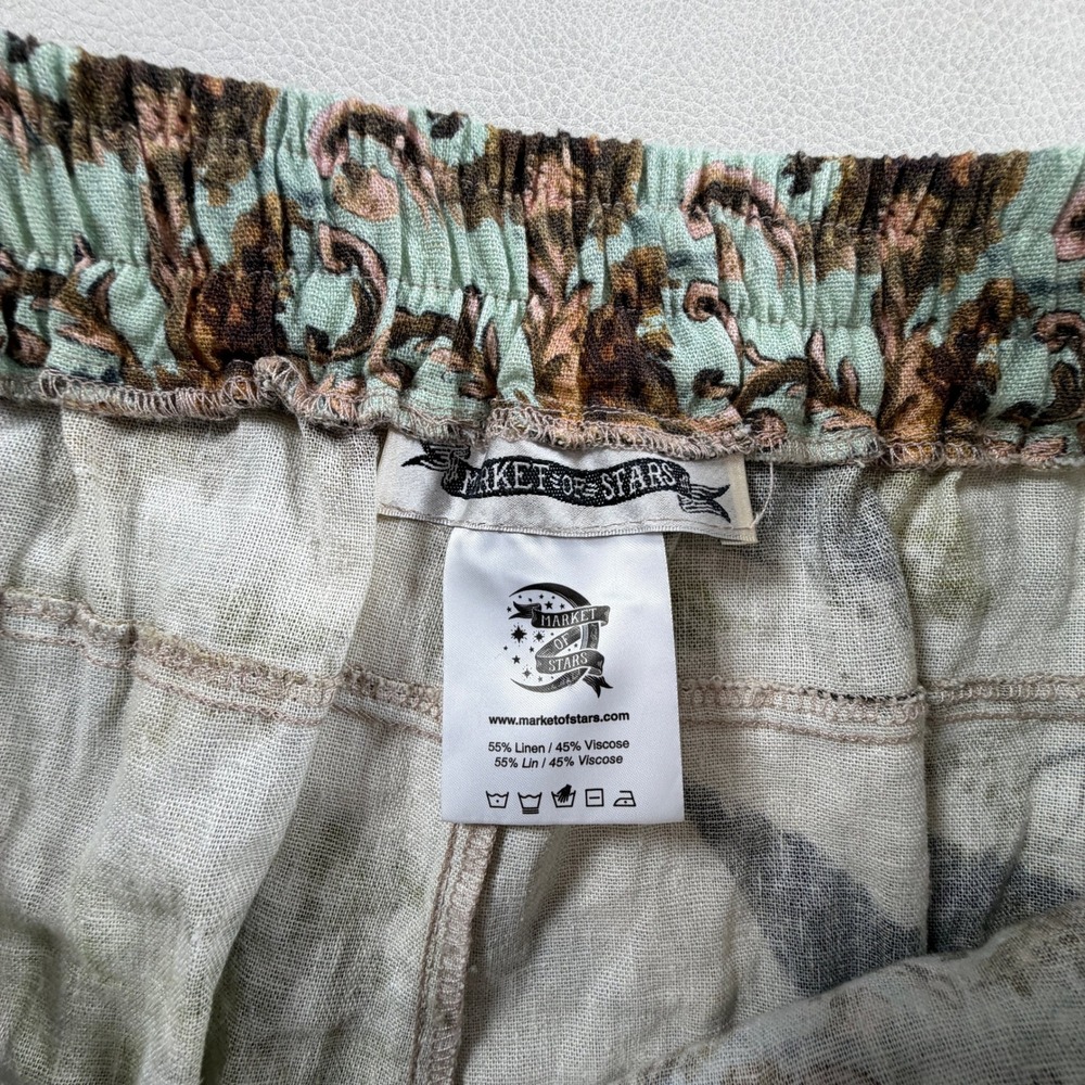 Market of Stars Pants Nature Print Linen Blend Swan Bird Forest Green Size Small - Picture 3 of 16